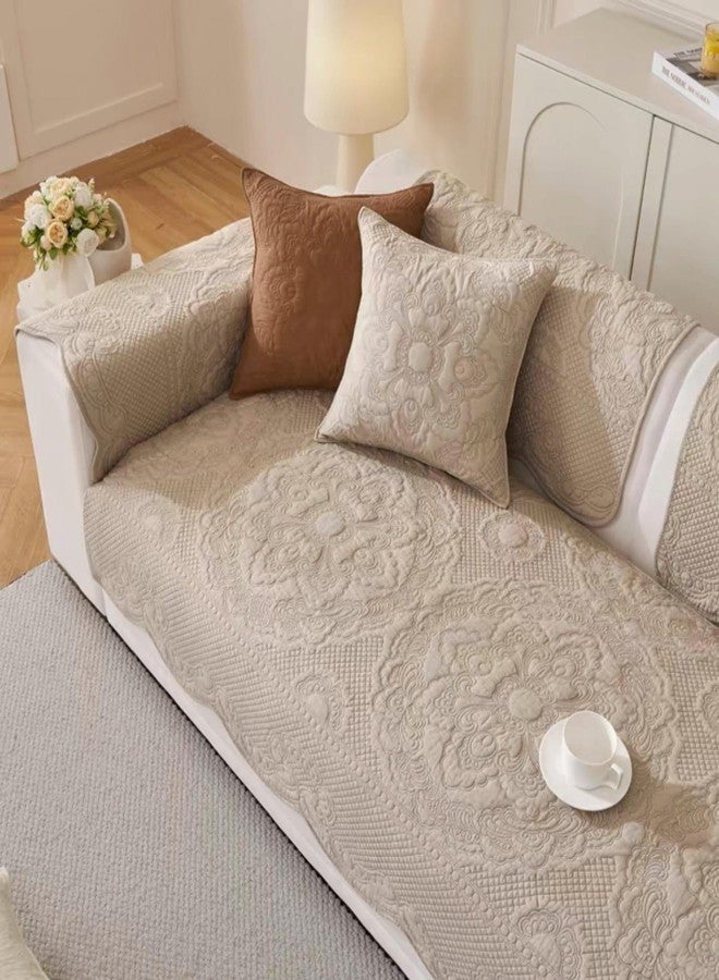 Huierxun Luxury Vintage Cotton Embroidery Sofa Cover Soft Farmhouse Seat Cushion Cover Floral Quilted Sectional Couch Cover Anti-Slip Sofa Slipcovers Furniture Protector for Dogs Cats (Khaki,28"x28") - Image 1